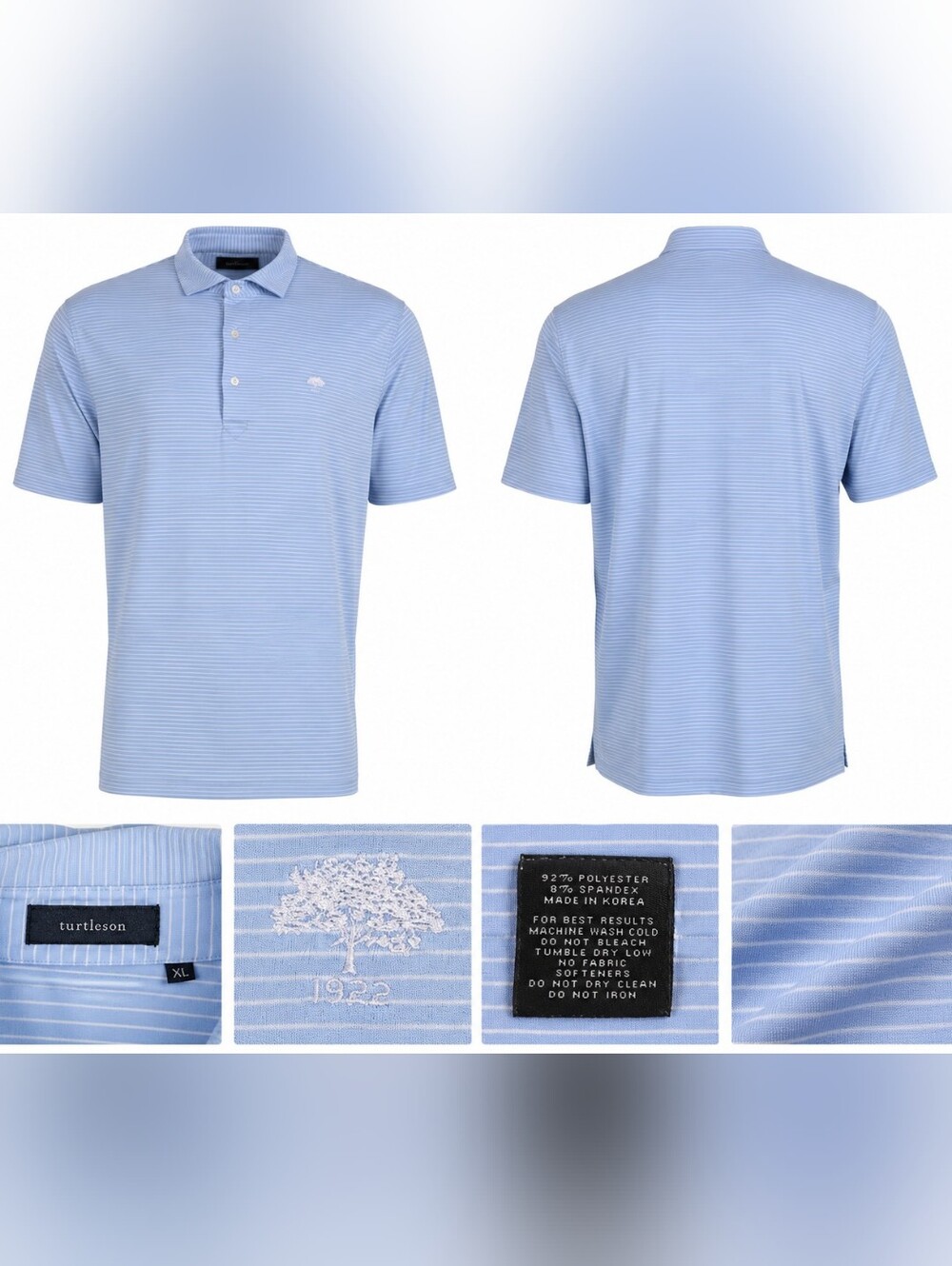 Turtleson Polo Shirt XL Blue White Striped Stretch Golf Performance Mens